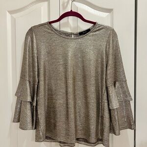 Gold Ruffle Sleeve Blouse M